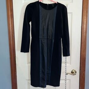 J.Crew-2-black & blue-leather panel-body con stretch, long sleeve, dress.